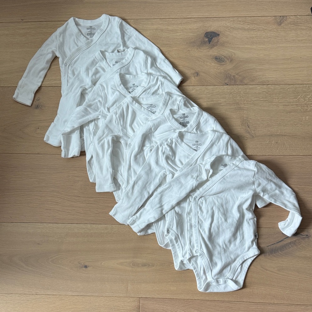 Honestbaby organic cotton 3-6M white onesies kimono side snap - bundle of 7